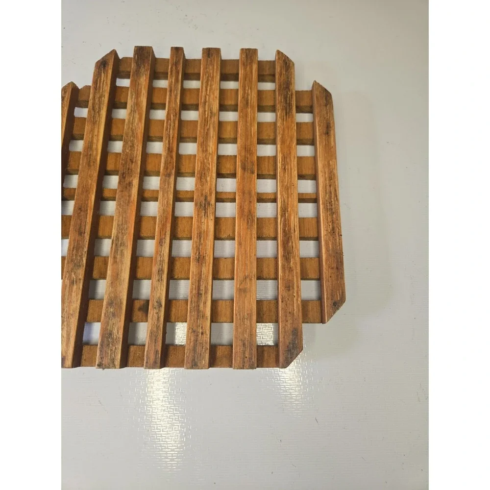 Vintage Danish Modern Teak Wood Lattice Trivet 8x7 Mid Century Hot Pad Grid